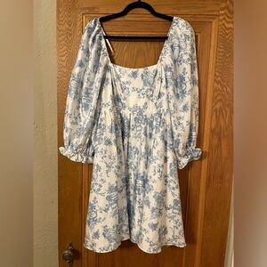 Arula Long Sleeve Statin Toille Print babydoll Dress